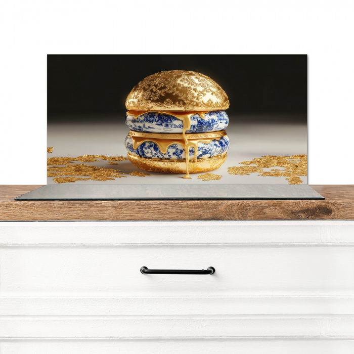Delftsblauw - Goud - Burger Spatscherm Aluminium klein -3d_zonderpan