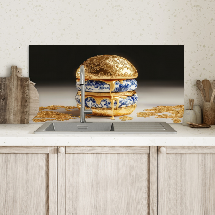 Delftsblauw - Goud - Burger Spatscherm Aluminium klein -sfeer2