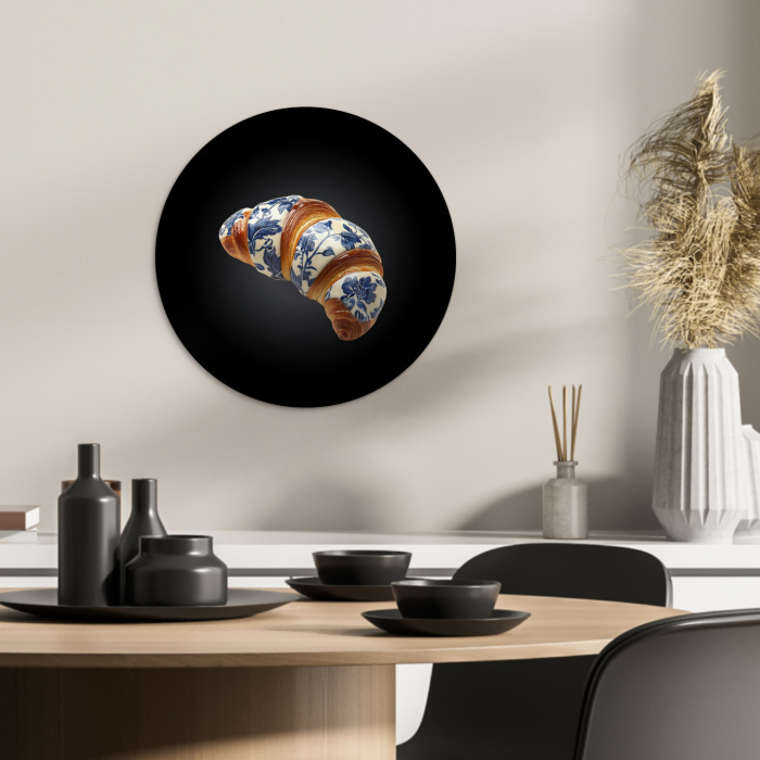 Croissant - Bloemenpatroon - Delftsblauw KitchenYeah - Keuken - Wandcirkel Forex klein -sfeer2