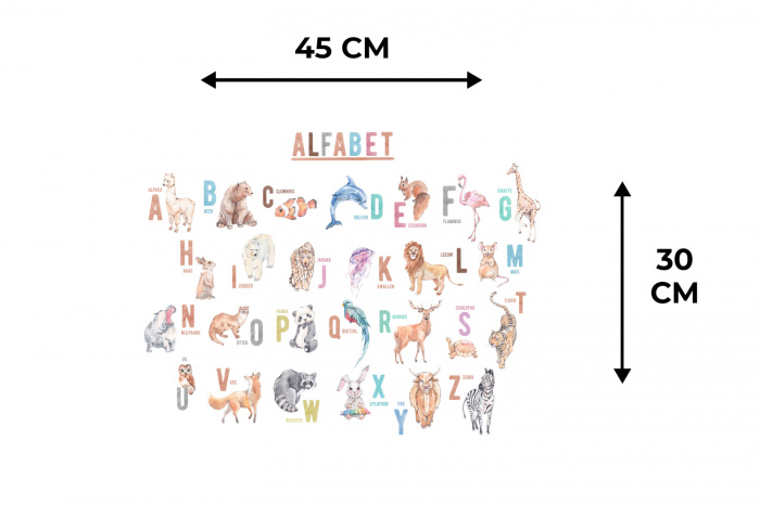 Kinderen - Dieren - Alfabet Placemat vinyl groot -specs