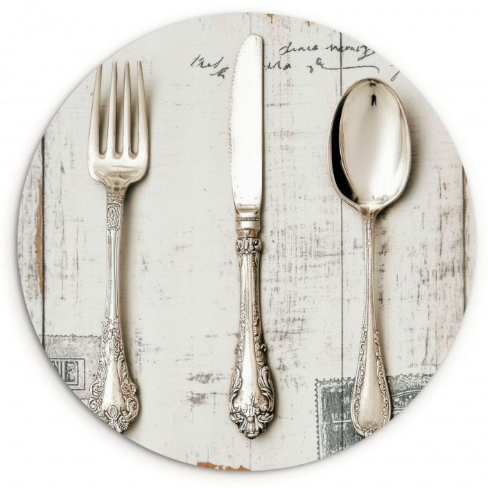 Zilver - Bestek - Hout KitchenYeah - Keuken - Wandcirkel Forex klein -3d
