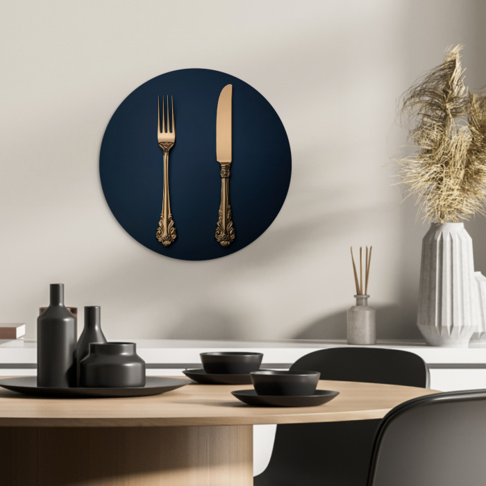 Bestek - Donkerblauw - Goud KitchenYeah - Keuken - Wandcirkel Forex klein -sfeer2