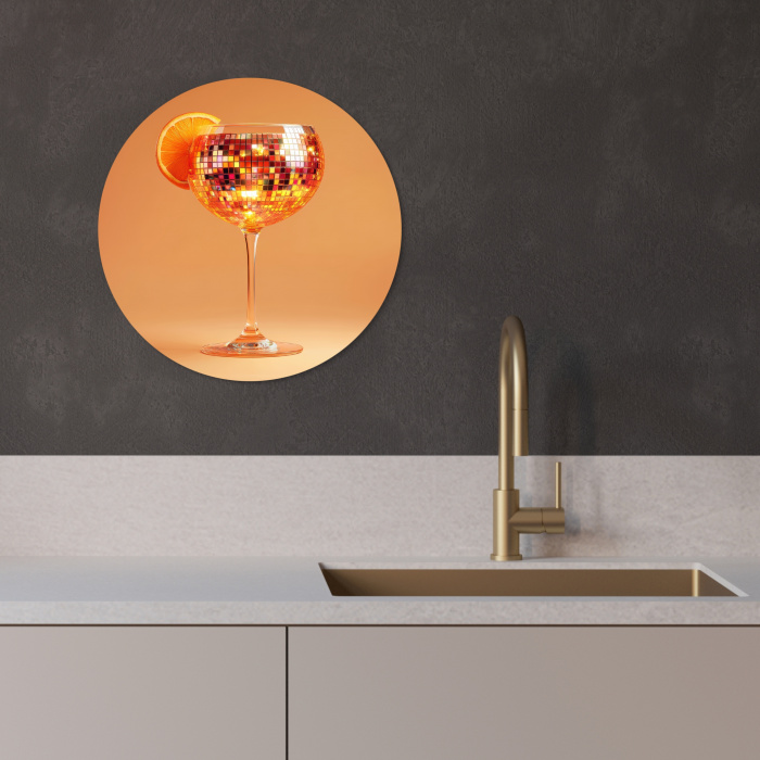 Drank - Oranje - Glitter - Disco KitchenYeah - Keuken - Wandcirkel Forex klein -sfeer1