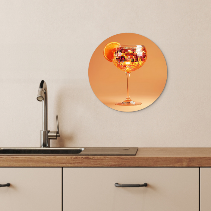 Drank - Oranje - Glitter - Disco KitchenYeah - Keuken - Wandcirkel Forex klein -sfeer3