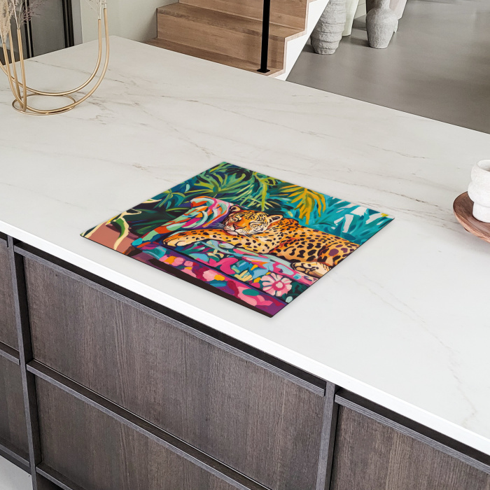 Luipaard - Kleurrijk - Tropisch Inductie beschermer vinyl 3mm middel -sfeer8