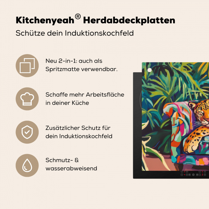 Luipaard - Kleurrijk - Tropisch Inductie beschermer vinyl 3mm middel -zzzzzzusp-haakje_DE