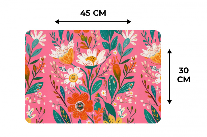 Roze - Bloemen - Wit - Oranje Placemat vinyl groot -specs