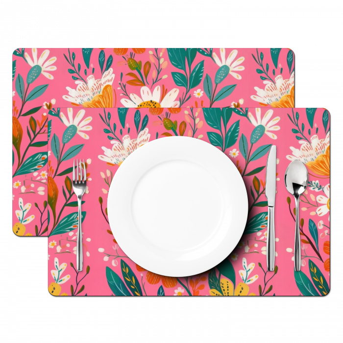 Roze - Bloemen - Wit - Oranje Placemat vinyl groot -zzsfeer2_Kitchenyeah-website