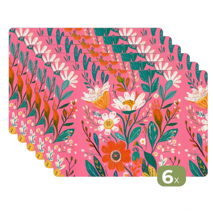 Roze - Bloemen - Wit - Oranje Placemat vinyl groot -zzsfeer3_Kitchenyeah-website