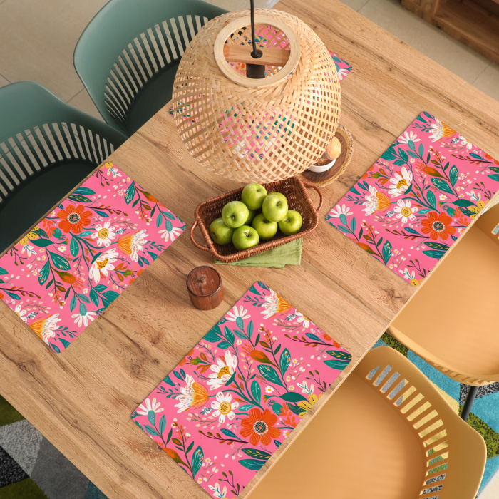 Roze - Bloemen - Wit - Oranje Placemat vinyl groot -zzsfeer5_Kitchenyeah-website