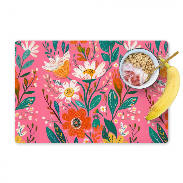 Roze - Bloemen - Wit - Oranje Placemat vinyl groot -zzzproduct_Kitchenyeah-website