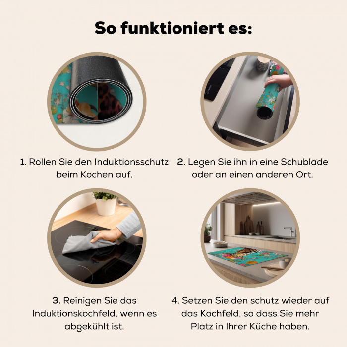 Luipaard - Bloemen - Kroon Inductie beschermer vinyl 3mm klein -tsfeer9_DE