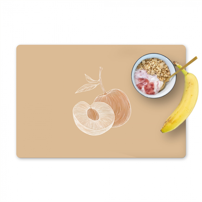 Perzik - Lijntekening - Pit - Beige Placemat vinyl groot -zzzproduct_Kitchenyeah-website
