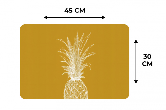 Lijnillustratie - Ananas - Bladkroon - Okergeel Placemat vinyl groot -specs
