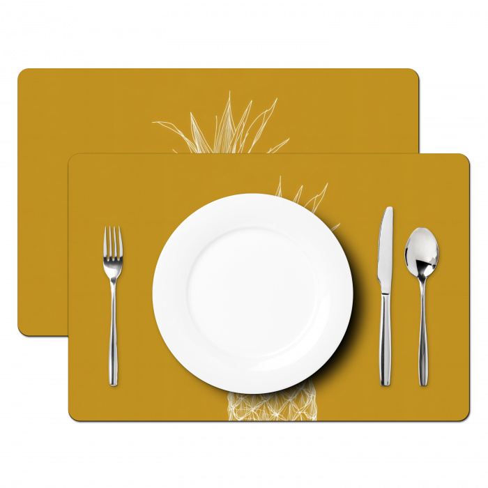 Lijnillustratie - Ananas - Bladkroon - Okergeel Placemat vinyl groot -zzsfeer2_Kitchenyeah-website