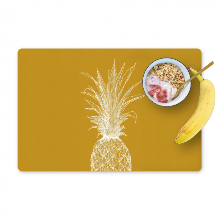 Lijnillustratie - Ananas - Bladkroon - Okergeel Placemat vinyl groot -zzzproduct_Kitchenyeah-website