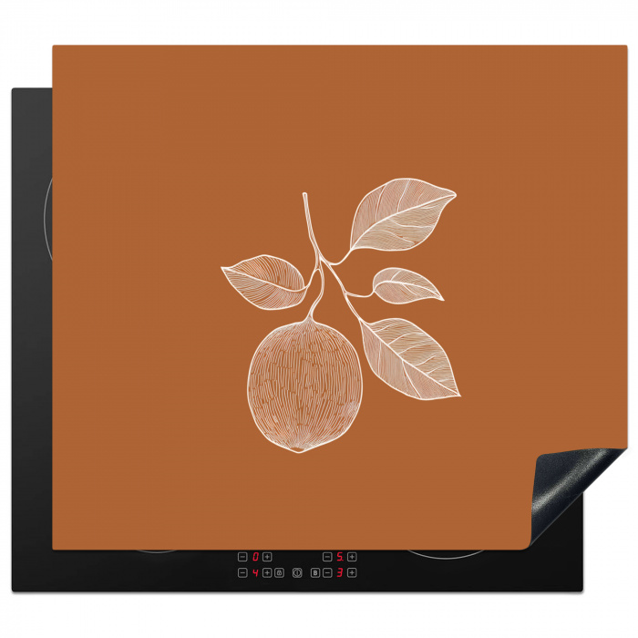 Sinaasappel - Getekend - Bladeren - Bruin Inductie beschermer vinyl 3mm middel -3d