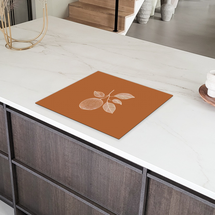 Sinaasappel - Getekend - Bladeren - Bruin Inductie beschermer vinyl 3mm middel -sfeer8