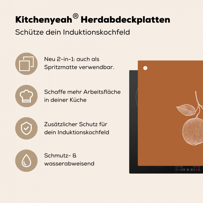 Sinaasappel - Getekend - Bladeren - Bruin Inductie beschermer vinyl 3mm middel -zzzzzzusp-haakje_DE