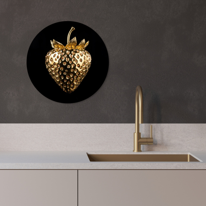 Aardbei - Goud - Zwart - Chrome KitchenYeah - Keuken - Wandcirkel Forex klein -sfeer1