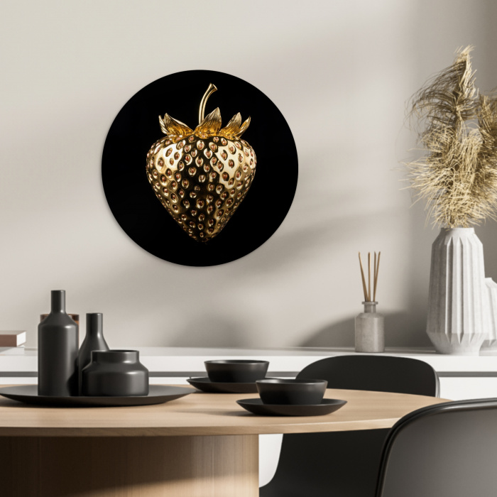 Aardbei - Goud - Zwart - Chrome KitchenYeah - Keuken - Wandcirkel Forex klein -sfeer2