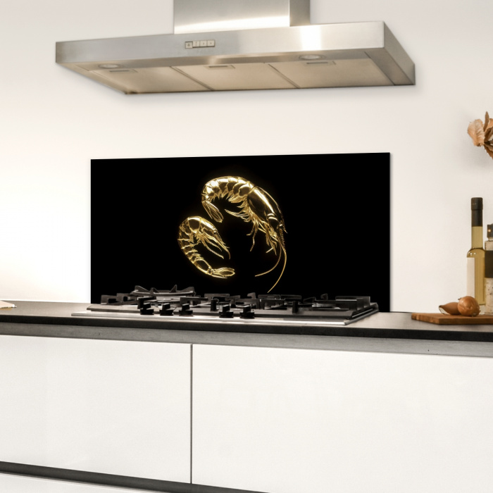 Garnalen - Zwart - Goud - Dieren Spatscherm Aluminium klein -sfeer4