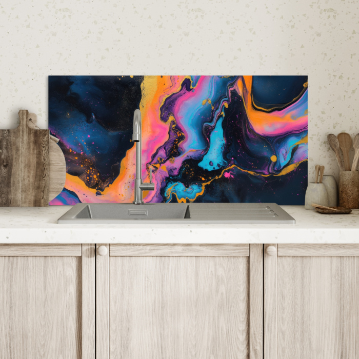 Modern - Marmer - Oranje Spatscherm Aluminium klein -sfeer2