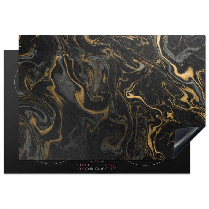 Gouden Rivieren in Zwart Marmer Inductie beschermer vinyl 3mm klein -3d