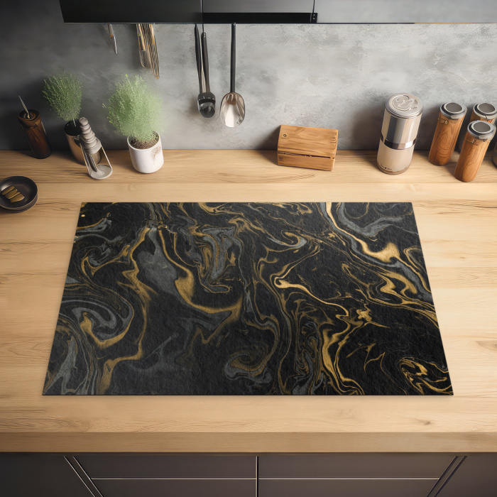 Gouden Rivieren in Zwart Marmer Inductie beschermer vinyl 3mm klein -sfeer5