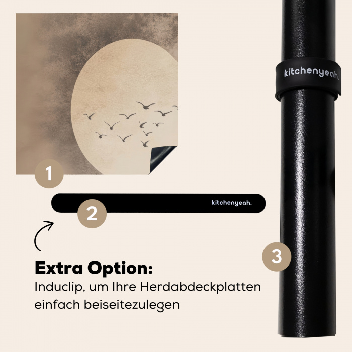 Vogel - Beige - Japandi Inductie beschermer vinyl 3mm middel -zzzzzzz-induclip_DE