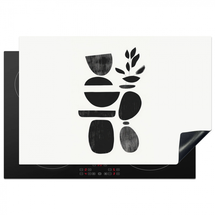 Japandi - Zwart - Abstract Inductie beschermer vinyl 3mm klein -3d