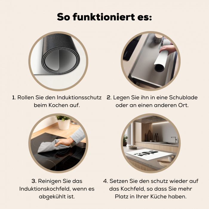 Japandi - Zwart - Abstract Inductie beschermer vinyl 3mm klein -tsfeer9_DE
