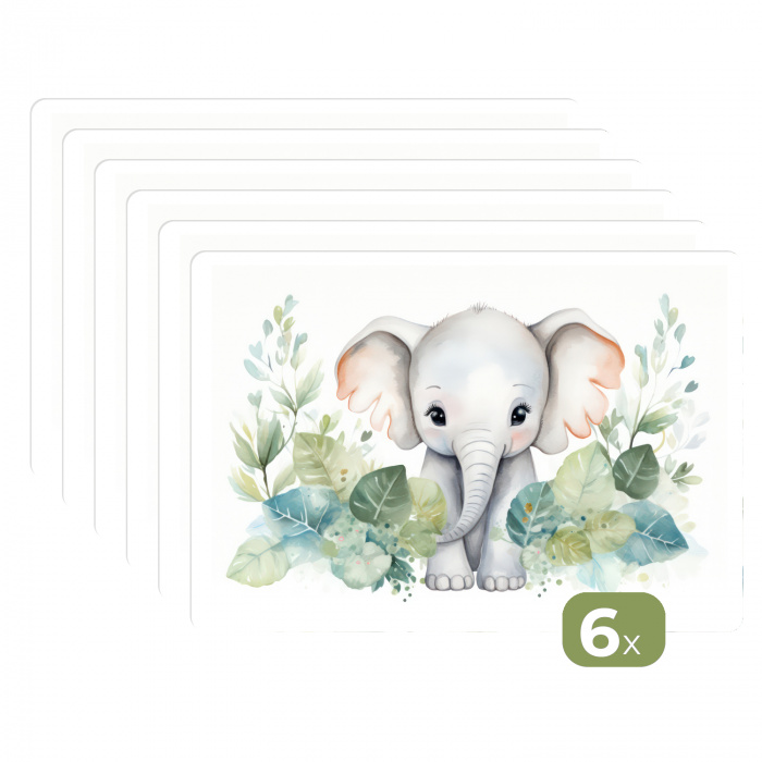 Olifant - Dieren - Natuur - Kind - Watercolor Placemat vinyl groot -zzsfeer3_Kitchenyeah-website