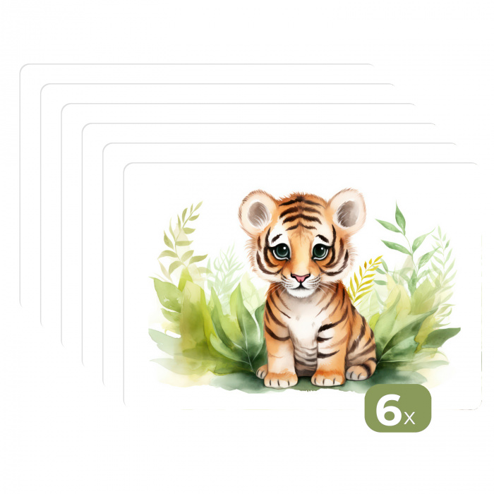 Tijger - Planten - Kind - Watercolor - Wilde dieren Placemat vinyl groot -zzsfeer3_Kitchenyeah-website