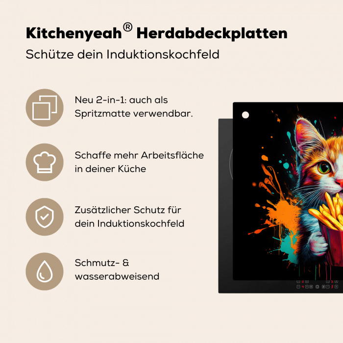 Kat - Eten - Patat - Graffiti - Abstract Inductie beschermer vinyl 3mm middel -zzzzzzusp-haakje_DE