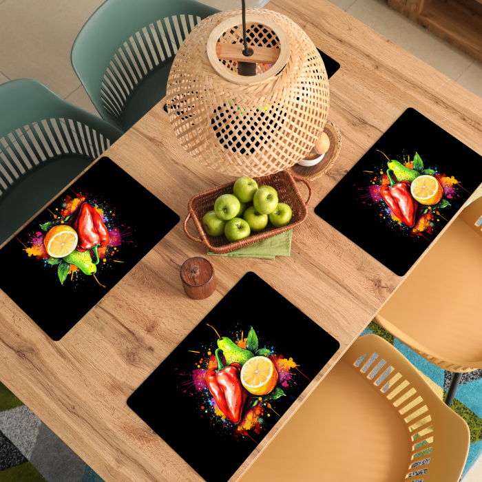 Paprika - Peer - Citroen - Graffiti - Verf - Abstract Placemat vinyl groot -zzsfeer5_Kitchenyeah-website