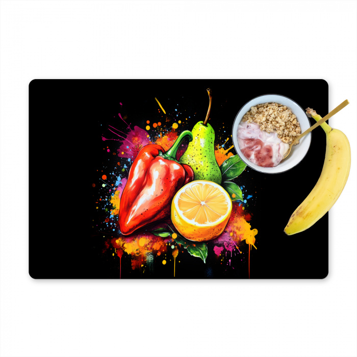 Paprika - Peer - Citroen - Graffiti - Verf - Abstract Placemat vinyl groot -zzzproduct_Kitchenyeah-website
