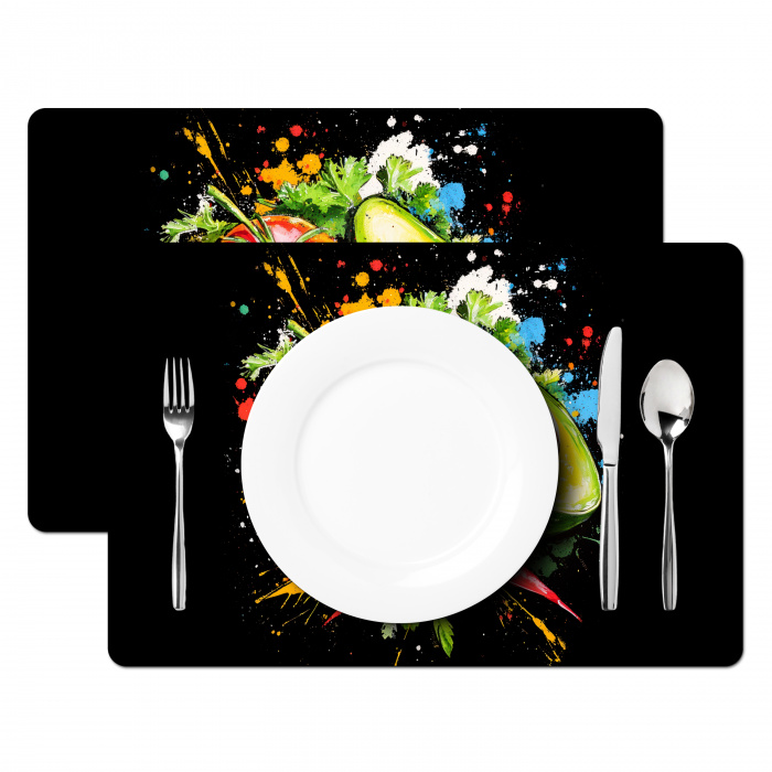Tomaat - Avocado - Peper - Graffiti - Verf - Modern Placemat vinyl groot -zzsfeer2_Kitchenyeah-website