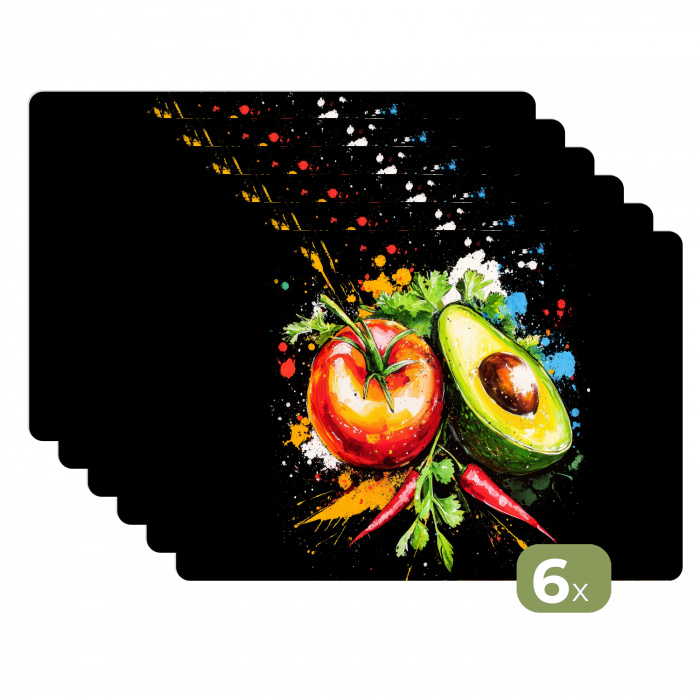 Tomaat - Avocado - Peper - Graffiti - Verf - Modern Placemat vinyl groot -zzsfeer3_Kitchenyeah-website