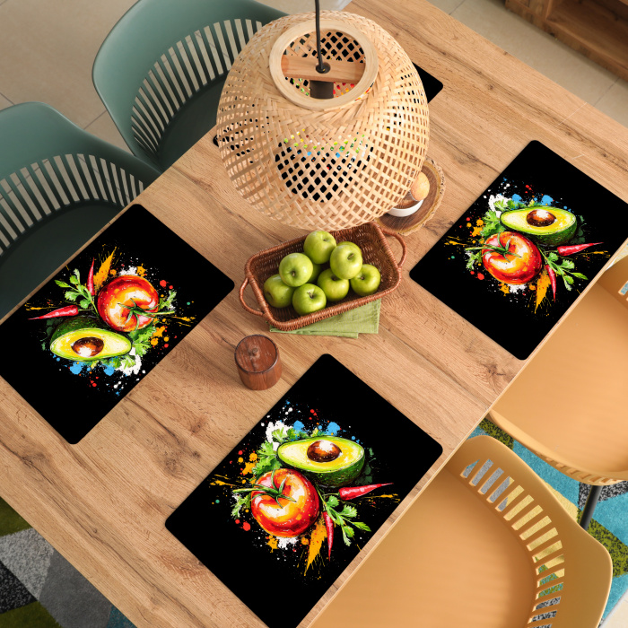 Tomaat - Avocado - Peper - Graffiti - Verf - Modern Placemat vinyl groot -zzsfeer5_Kitchenyeah-website