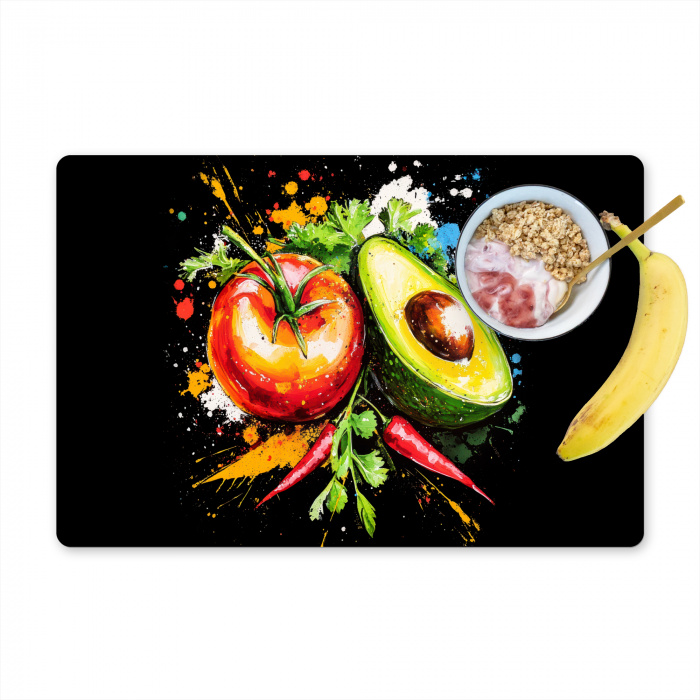 Tomaat - Avocado - Peper - Graffiti - Verf - Modern Placemat vinyl groot -zzzproduct_Kitchenyeah-website