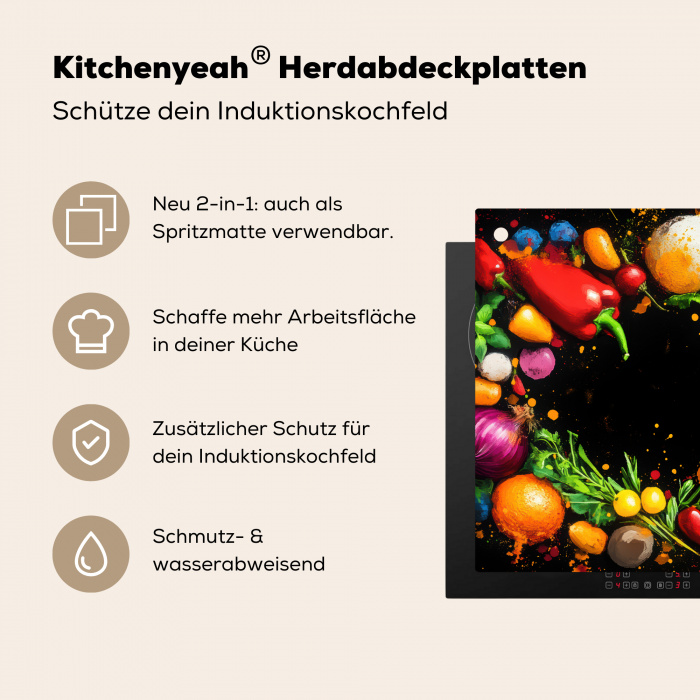 Groente - Graffiti - Kleurrijk - Koken - Abstract Inductie beschermer vinyl 3mm middel -zzzzzzusp-haakje_DE