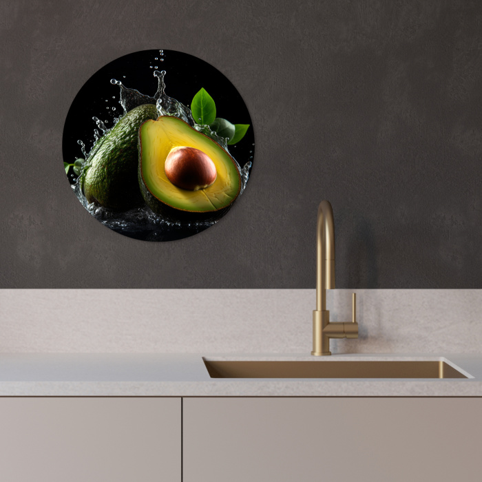 Avocado - Groente - Bladeren - Water - Zwart - Groen KitchenYeah - Keuken - Wandcirkel Forex klein -sfeer1