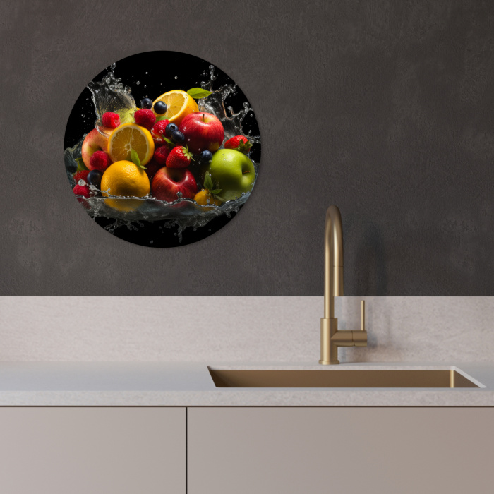 Fruit - Appel - Sinaasappel - Rode vruchten - Water KitchenYeah - Keuken - Wandcirkel Forex klein -sfeer1