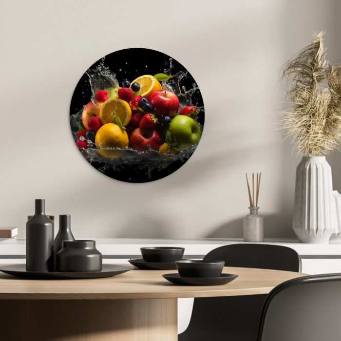 Fruit - Appel - Sinaasappel - Rode vruchten - Water KitchenYeah - Keuken - Wandcirkel Forex klein -sfeer2