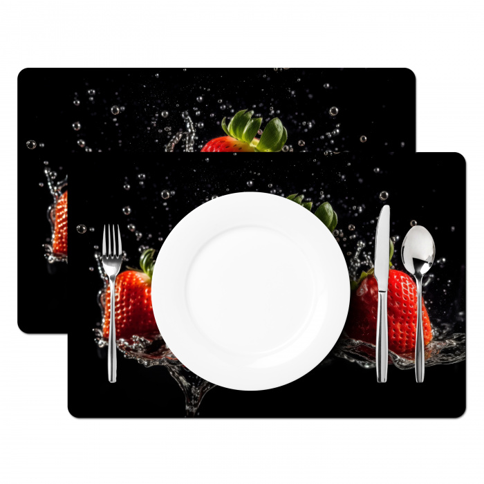 Aardbeien - Fruit - Rood - Water - Zwart Placemat vinyl groot -zzsfeer2_Kitchenyeah-website