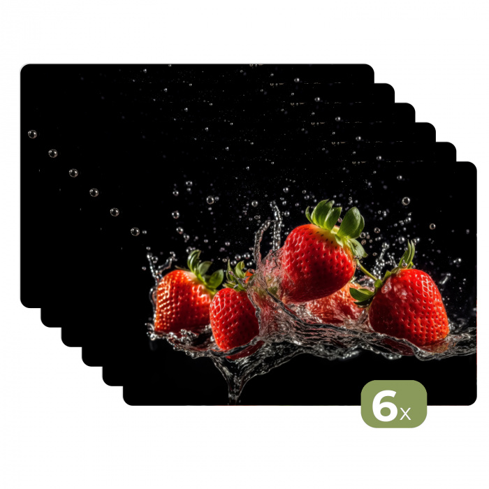 Aardbeien - Fruit - Rood - Water - Zwart Placemat vinyl groot -zzsfeer3_Kitchenyeah-website