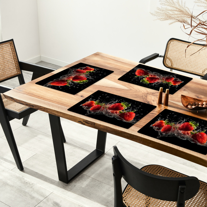 Aardbeien - Fruit - Rood - Water - Zwart Placemat vinyl groot -zzsfeer4_Kitchenyeah-website