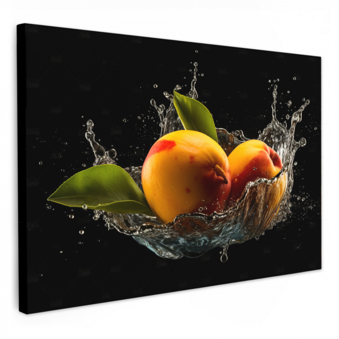 Mango - Fruit - Water - Zwart - Bladeren KitchenYeah - Keuken - Canvas klein -3d
