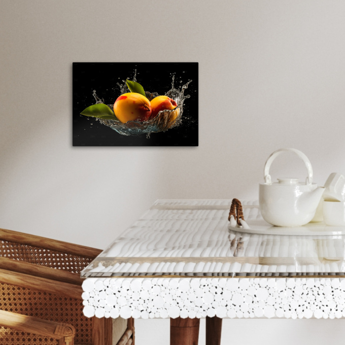 Mango - Fruit - Water - Zwart - Bladeren KitchenYeah - Keuken - Canvas klein -sfeer3